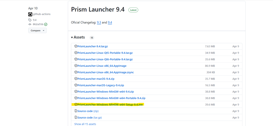 Prism Launcher download page