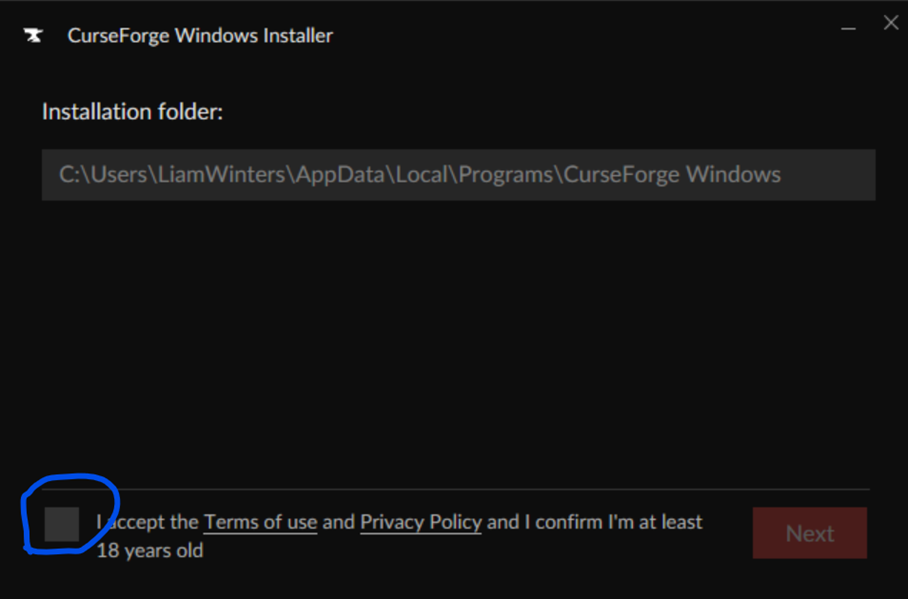 CurseForge installer terms