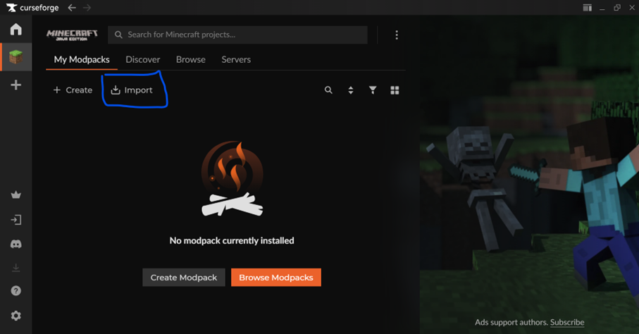 CurseForge main screen