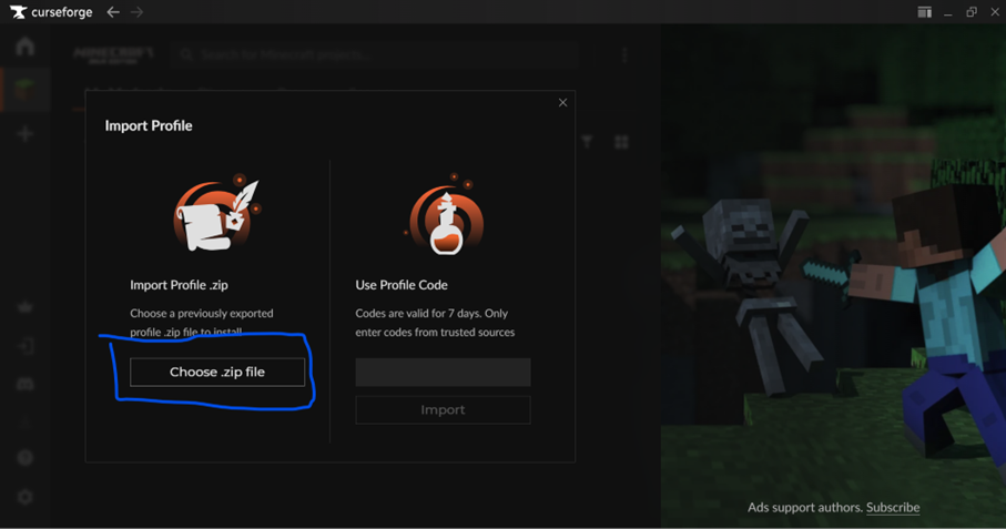 Import profile screen